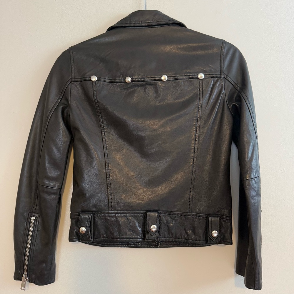 AllSaints Black Leather Biker Jacket - Picture 2 of 8